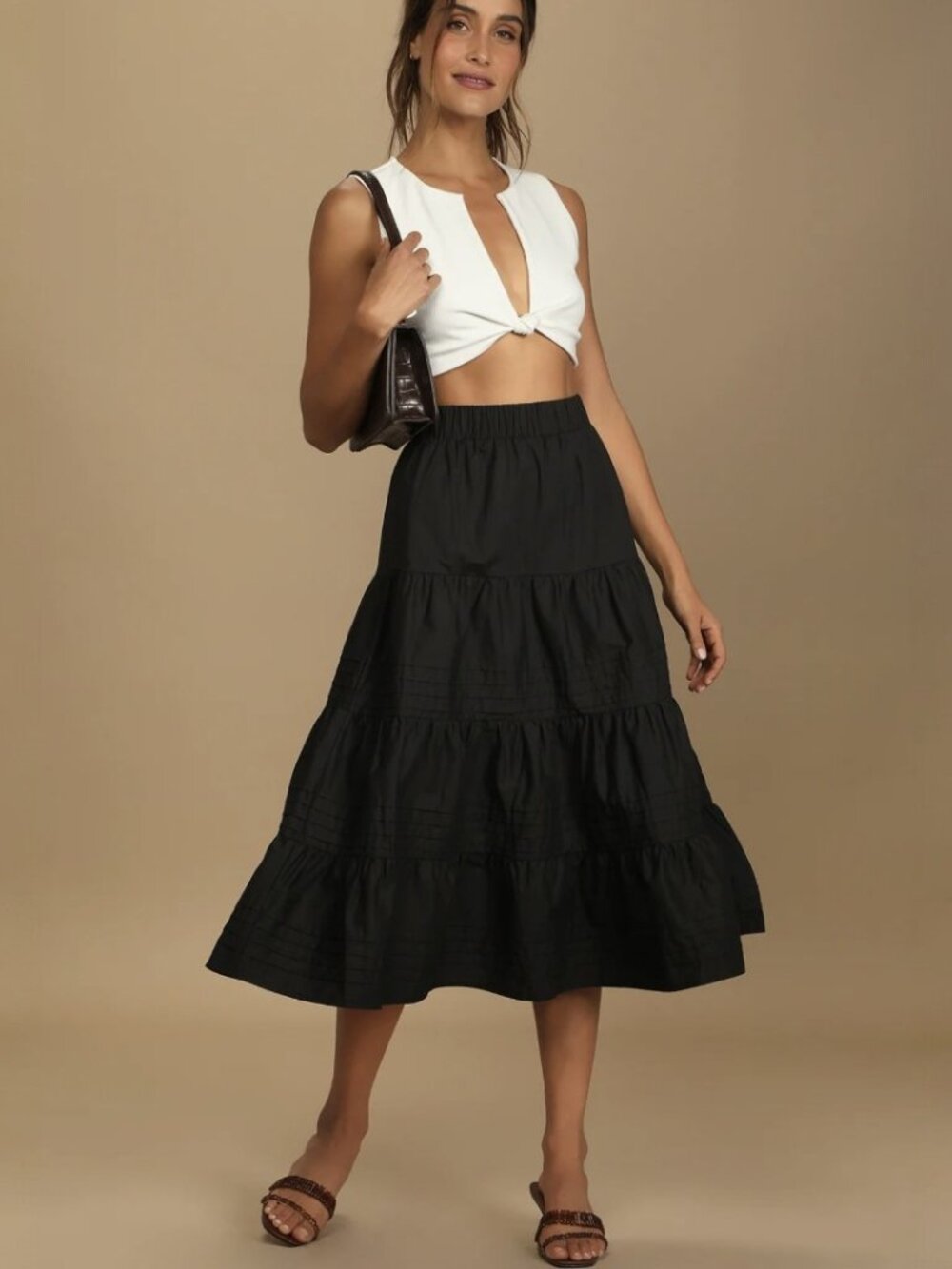 NWT Lulus Perfect Intentions Black Tiered Midi Skirt (size S)